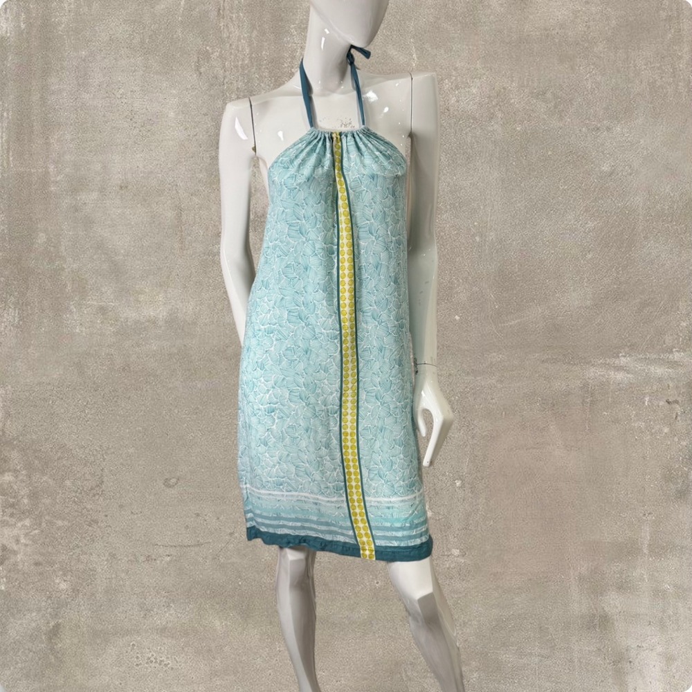Tommy Bahama Blue Green Halter Dress Rayon Tropical Resort Vacation Sundress S